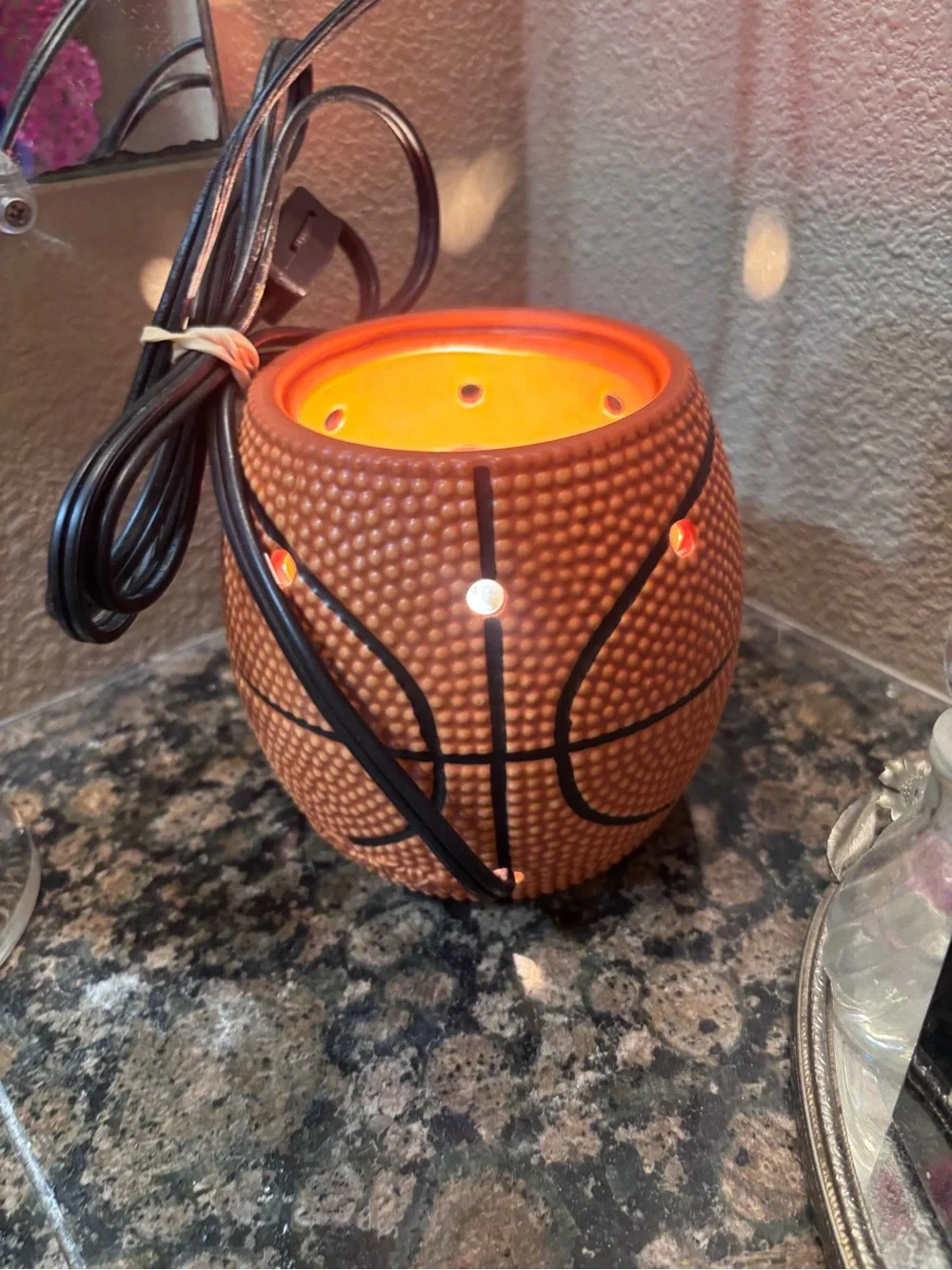 Basketball lamp with hand painted Spurs logo